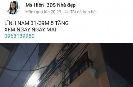 BÁN NHÀ MẶT NGÕ LĨNH NAM 35M 5 Tầng Ô tô tránh Cổng sát Mặt Phố. Chỉ 3tỷ 980 triệu